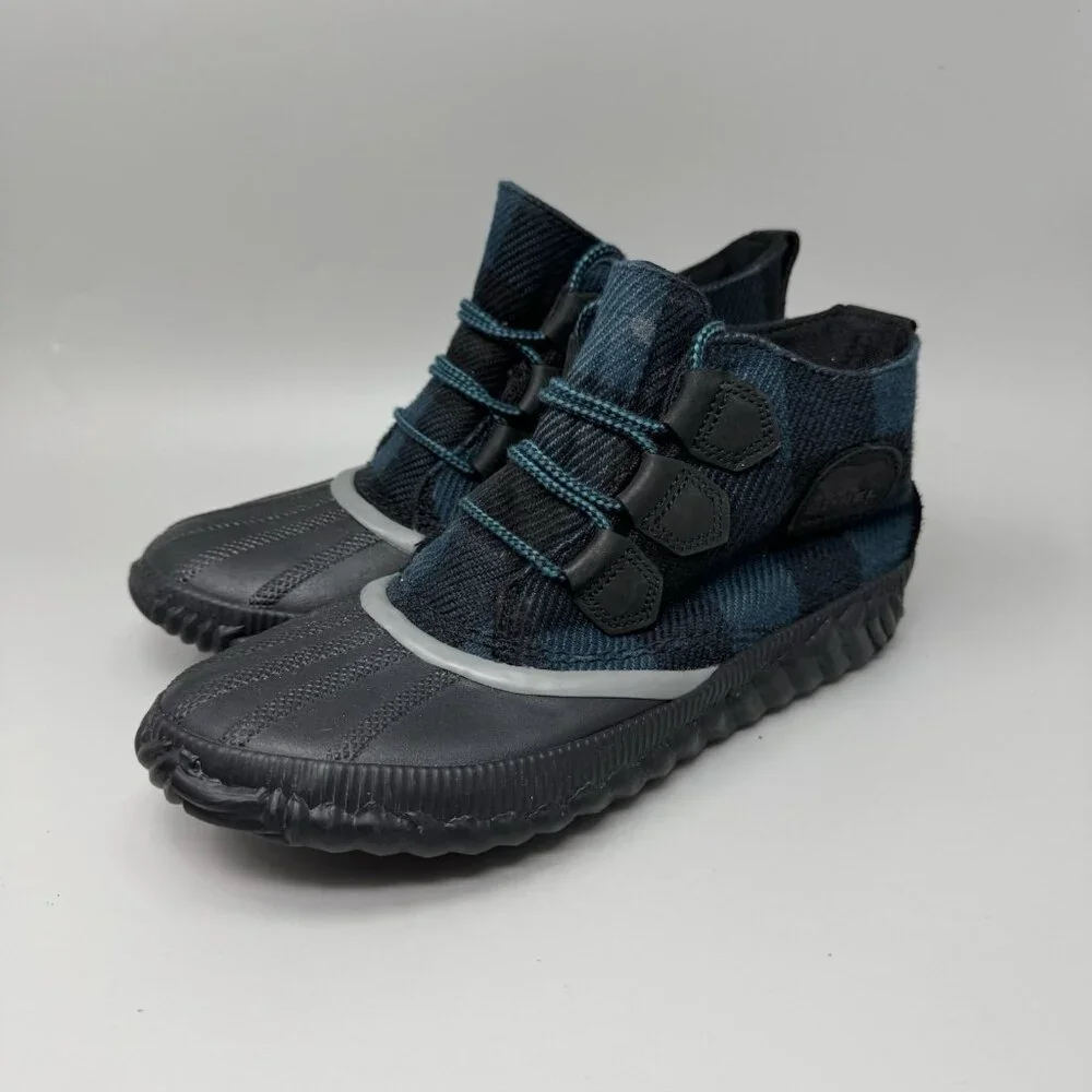 Sorel Womens Out N About Plus Duck Boots Size 8 Black Teal Plaid Waterproof